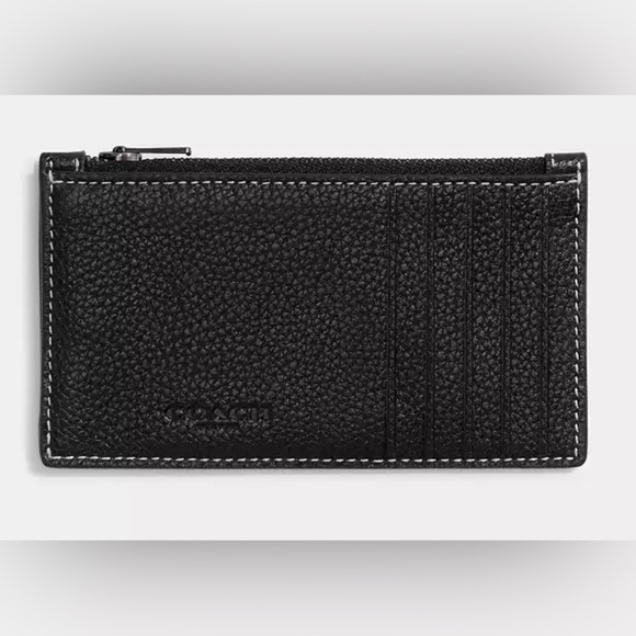 COACH Zip Card Case With Rexy Black Pebbled Leather - Picture 2 of 5